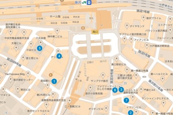 藤沢駅周辺のガールズバー配置図